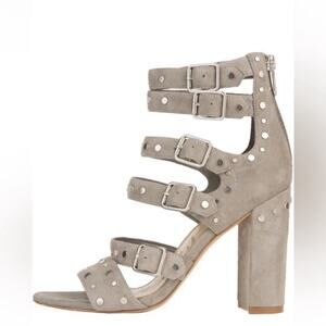 Sam Edelman York Grey Suede Leather Strappy Studded Heeled Sandals Size 6.5